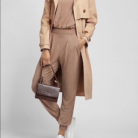 Express Super High Waisted Silky Sueded Jersey Joggers Blush Taupe XL NWT - Picture 1 of 12